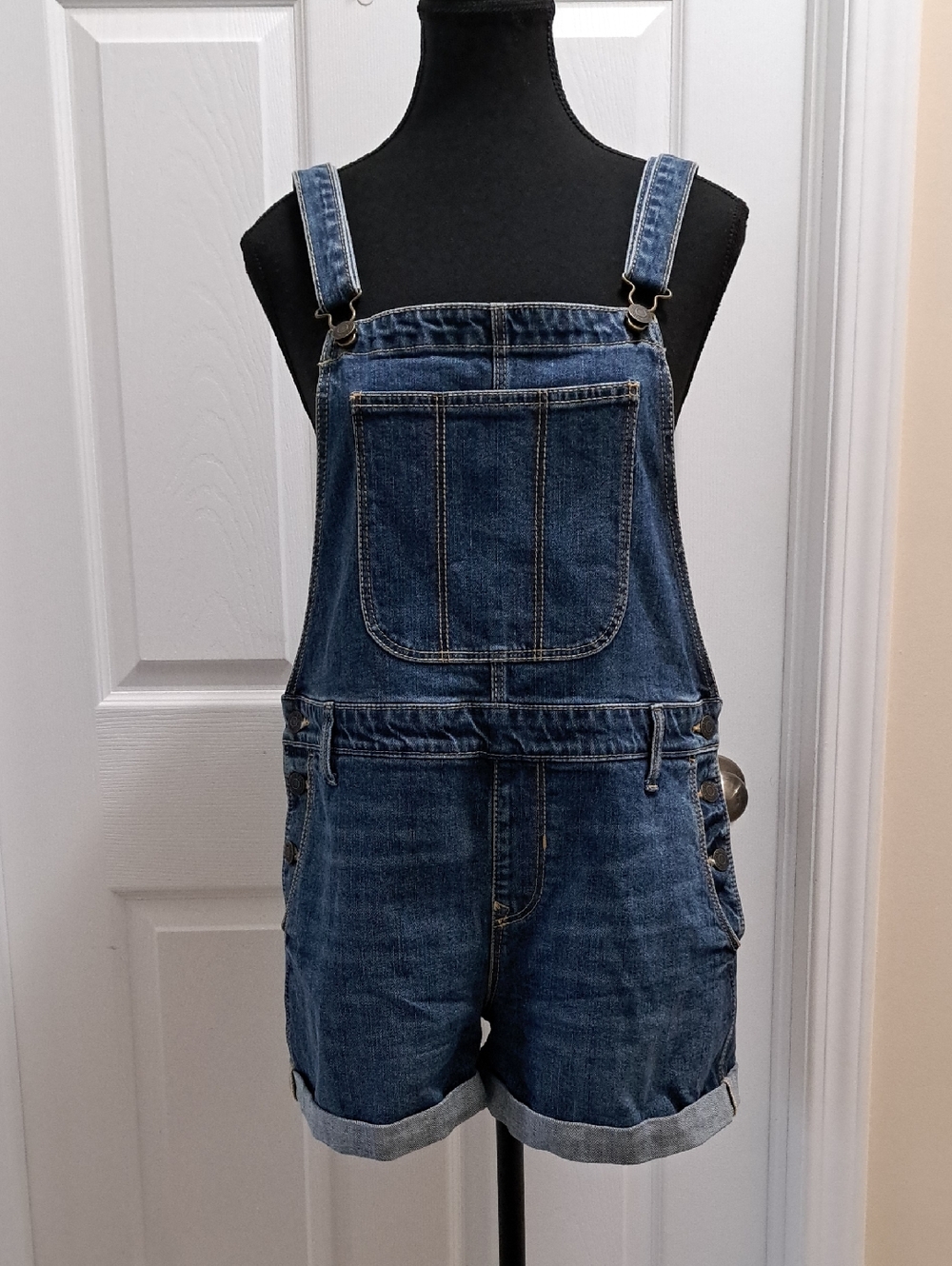 Old Navy Denim Shortalls Womens Size Medium Jean Overalls Blue Summer Classic